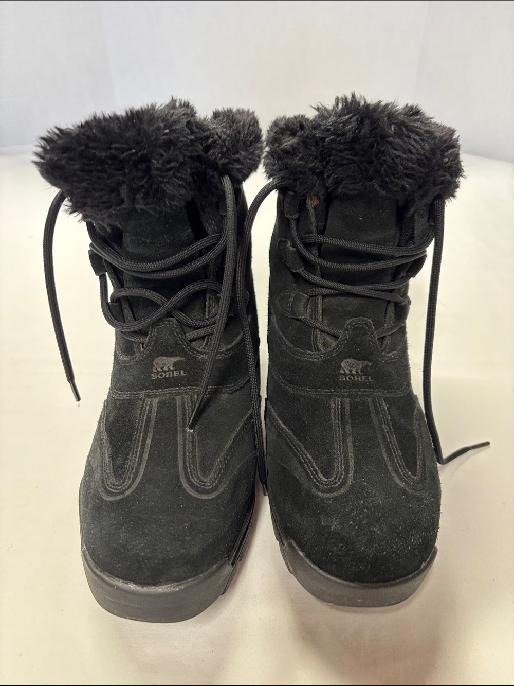 Sorel Black Suede Faux-Fur Lace-Up Winter Boots - Women's
